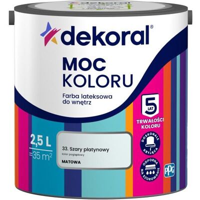Dekoral Farba Lateksowa Moc Koloru Szary Platynowy 2,5l Dekoral Dekoral Farba Lateksowa Moc Koloru Szary Platynowy 2,5l Dekoral