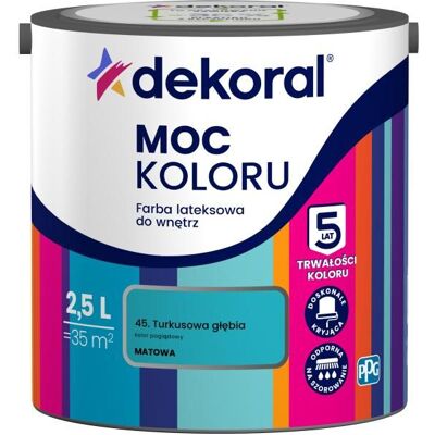 Dekoral Farba Lateksowa Moc Koloru Turkusowa Głębia 2,5l Dekoral Dekoral Farba Lateksowa Moc Koloru Turkusowa Głębia 2,5l Dekoral