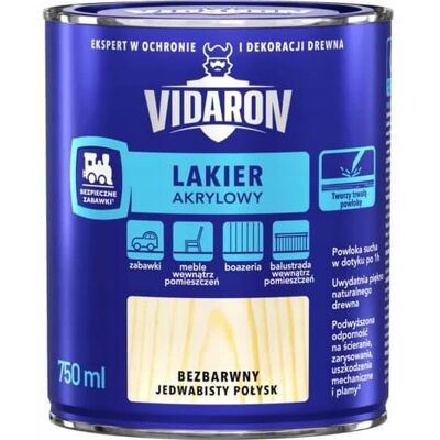 Vidaron Lakier Akrylowy Do Drewna Bezbarwny 0,75L Vidaron Vidaron Lakier Akrylowy Do Drewna Bezbarwny 0,75L Vidaron