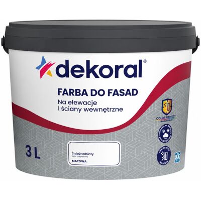 Dekoral Dekoral FARBA DO FASAD na elewacje i ściany wewnętrzne Polinit biała matowa 3L Dekoral Dekoral FARBA DO FASAD na elewacje i ściany wewnętrzne Polinit biała matowa 3L