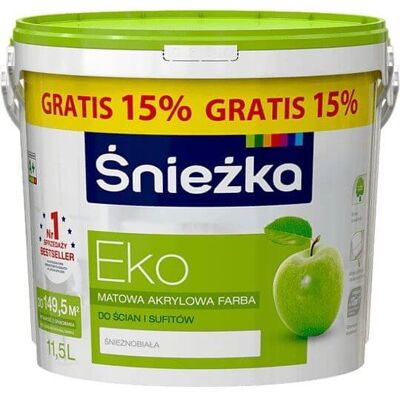 Śnieżka Śnieżka Eko farba matowa akrylowa do ścian i sufitów 11,5L śnieżnobiała Śnieżka Śnieżka Eko farba matowa akrylowa do ścian i sufitów 11,5L śnieżnobiała
