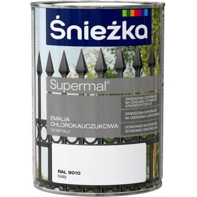 Śnieżka Emalia Chlorokauczukowa Supermal RAL 9003 Biały 0,9L Połysk Śnieżka Śnieżka Emalia Chlorokauczukowa Supermal RAL 9003 Biały 0,9L Połysk Śnieżka