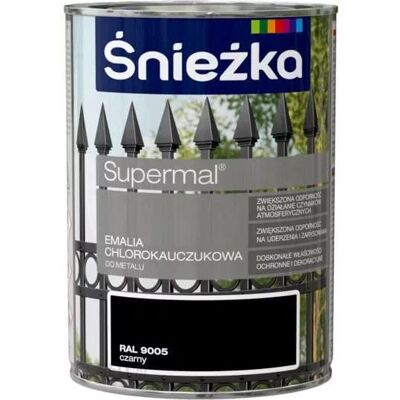 Śnieżka Emalia Chlorokauczukowa Supermal Czarny 0,9L Połysk Śnieżka Śnieżka Emalia Chlorokauczukowa Supermal Czarny 0,9L Połysk Śnieżka