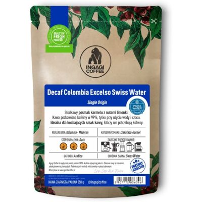 Kawa ziarnista Ingagi Coffee Decaf Colombia Excelso Swiss Water 1kg - KAWA BEZKOFEINOWA Kawa ziarnista Ingagi Coffee Decaf Colombia Excelso Swiss Water 1kg - KAWA BEZKOFEINOWA