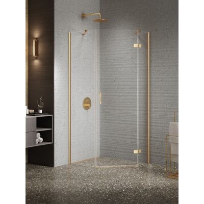 New Trendy Nesta Gold Brushed kabina pięciokątna asymetryczna 100x80x200 cm lewa drzwi prawe złoto szczotkowane/szkło przejrzyste K-4486 New Trendy Nesta Gold Brushed kabina pięciokątna asymetryczna 100x80x200 cm lewa drzwi prawe złoto szczotkowane/szkło przejrzyste K-4486