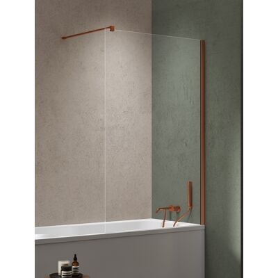 New Trendy Nesta Copper Brushed parawan nawannowy ze wspornikiem prostopadłym 90x150 cm miedź szczotkowana/szkło przejrzyste P-0219-WP New Trendy Nesta Copper Brushed parawan nawannowy ze wspornikiem prostopadłym 90x150 cm miedź szczotkowana/szkło przejrzyste P-0219-WP