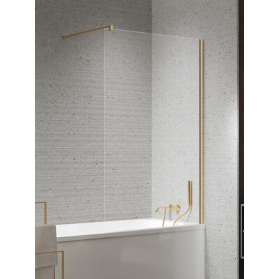 New Trendy Nesta Gold Brushed parawan nawannowy ze wspornikiem prostopadłym 90x150 cm złoto szczotkowane/szkło przejrzyste P-0213-WP New Trendy Nesta Gold Brushed parawan nawannowy ze wspornikiem prostopadłym 90x150 cm złoto szczotkowane/szkło przejrzyste P-0213-WP