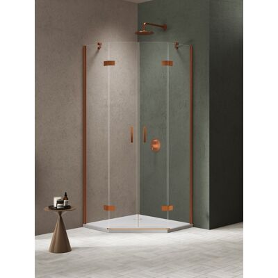 New Trendy Nesta Copper Brushed kabina prysznicowa pięciokątna 90x90x200 cm drzwi podwójne miedź szczotkowana/szkło przejrzyste K-4684 New Trendy Nesta Copper Brushed kabina prysznicowa pięciokątna 90x90x200 cm drzwi podwójne miedź szczotkowana/szkło przejrzyste K-4684