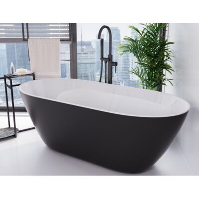 Besco Moya 160x68cm wanna wolnostojąca biało-czarna MATOWA konglomeratowa + syfon klik-klak chrom czyszczony od góry #WMMC-160MKC Besco Moya 160x68cm wanna wolnostojąca biało-czarna MATOWA konglomeratowa + syfon klik-klak chrom czyszczony od góry #WMMC-160MKC