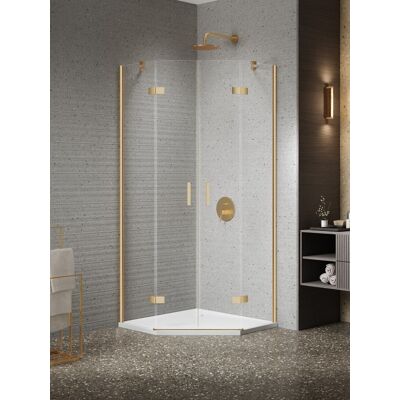 New Trendy Nesta Gold Brushed kabina prysznicowa pięciokątna 90x90x200 cm drzwi podwójne złoto szczotkowane/szkło przejrzyste K-3804 New Trendy Nesta Gold Brushed kabina prysznicowa pięciokątna 90x90x200 cm drzwi podwójne złoto szczotkowane/szkło przejrzyste K-3804