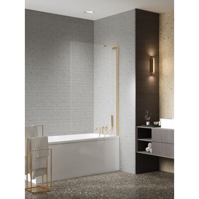 New Trendy Nesta Gold Brushed parawan nawannowy ze wspornikiem kątowym 60x150 cm złoto szczotkowane/szkło przejrzyste P-0210-WL New Trendy Nesta Gold Brushed parawan nawannowy ze wspornikiem kątowym 60x150 cm złoto szczotkowane/szkło przejrzyste P-0210-WL