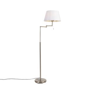 QAZQA Lampa podłogowa stalowa z białym kloszem i regulowanym ramieniem - Ladas Deluxe
