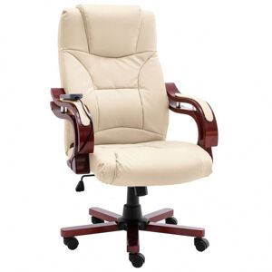 Vidaxl masujące krzesło biurowe, kremowe, obite prawdziwą skórą Walizki Meble