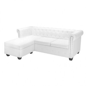 Vidaxl sofa chesterfield w kształcie litery l, sztuczna skóra, biała Sofy Meble
