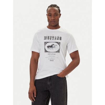 Mustang T-Shirt Akron 1016864 Biały Relaxed Fit M Biały Męskie Mustang T-Shirt Akron 1016864 Biały Relaxed Fit M Biały Męskie