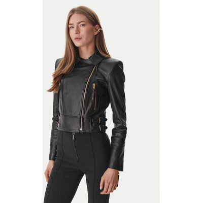 Elisabetta Franchi Kurtka skórzana GD-57Z-61E2-V1490 Czarny Regular Fit 48 Czarny Damskie Elisabetta Franchi Kurtka skórzana GD-57Z-61E2-V1490 Czarny Regular Fit 48 Czarny Damskie
