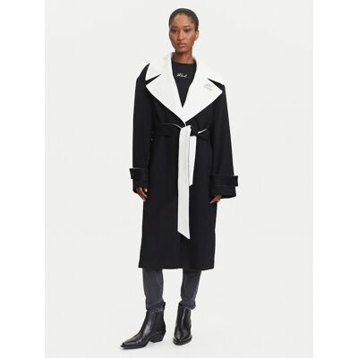 KARL LAGERFELD Płaszcz wełniany A3W15010 Czarny Regular Fit 40 Czarny Damskie KARL LAGERFELD Płaszcz wełniany A3W15010 Czarny Regular Fit 40 Czarny Damskie