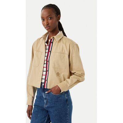 Tommy Jeans Koszula DW0DW22942 Beżowy Cropped Fit L Beżowy Damskie Tommy Jeans Koszula DW0DW22942 Beżowy Cropped Fit L Beżowy Damskie