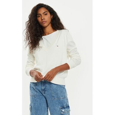 Tommy Jeans Sweter Tjw Essential DW0DW18670 Écru Regular Fit XS Kremowy Damskie Tommy Jeans Sweter Tjw Essential DW0DW18670 Écru Regular Fit XS Kremowy Damskie