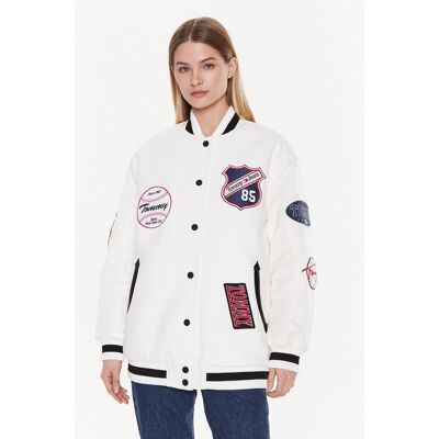 Tommy Jeans Kurtka bomber Letterman DW0DW14940 Biały Oversize S Biały Damskie Tommy Jeans Kurtka bomber Letterman DW0DW14940 Biały Oversize S Biały Damskie