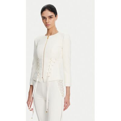 Elisabetta Franchi Marynarka GI-135-51E2 Biały Regular Fit 42 Biały Damskie Elisabetta Franchi Marynarka GI-135-51E2 Biały Regular Fit 42 Biały Damskie