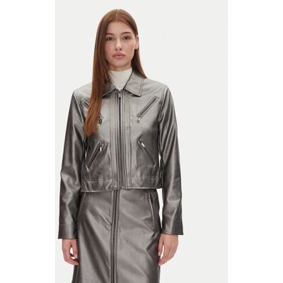 DKNY Kurtka z imitacji skóry P4JJ6XJA Srebrny Regular Fit M Srebrny Damskie DKNY Kurtka z imitacji skóry P4JJ6XJA Srebrny Regular Fit M Srebrny Damskie