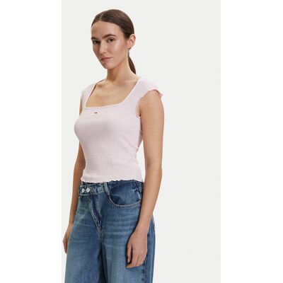 Tommy Jeans Top DW0DW22220 Różowy jasny Slim Fit XL Różowy jasny Damskie Tommy Jeans Top DW0DW22220 Różowy jasny Slim Fit XL Różowy jasny Damskie