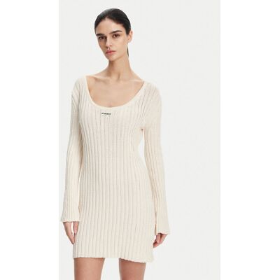 PINKO Sukienka dzianinowa 105301 A2N7 Écru Regular Fit L Kremowy Damskie PINKO Sukienka dzianinowa 105301 A2N7 Écru Regular Fit L Kremowy Damskie
