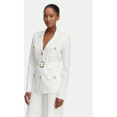Elisabetta Franchi Marynarka MK-10B-62E2-V600 Kremowy Slim Fit 40 Kremowy Damskie Elisabetta Franchi Marynarka MK-10B-62E2-V600 Kremowy Slim Fit 40 Kremowy Damskie