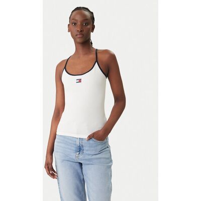 Tommy Jeans Top DW0DW22261 Biały Slim Fit XS Biały Damskie Tommy Jeans Top DW0DW22261 Biały Slim Fit XS Biały Damskie
