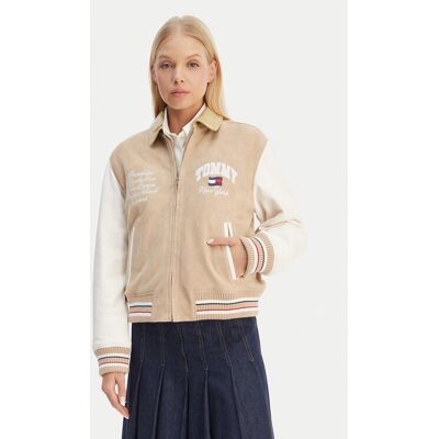 Tommy Jeans Kurtka skórzana Suede Varsity DW0DW22769 Beżowy Regular Fit XXS Beżowy Damskie Tommy Jeans Kurtka skórzana Suede Varsity DW0DW22769 Beżowy Regular Fit XXS Beżowy Damskie