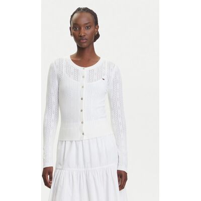 Tommy Jeans Kardigan Pointelle DW0DW20966 Biały Regular Fit S Biały Damskie Tommy Jeans Kardigan Pointelle DW0DW20966 Biały Regular Fit S Biały Damskie