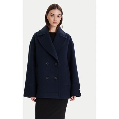Calvin Klein Płaszcz wełniany LV044D549G Granatowy Relaxed Fit S Granatowy Damskie Calvin Klein Płaszcz wełniany LV044D549G Granatowy Relaxed Fit S Granatowy Damskie