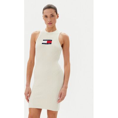 Tommy Jeans Sukienka dzianinowa DW0DW20877 Écru Slim Fit XXS Kremowy Damskie Tommy Jeans Sukienka dzianinowa DW0DW20877 Écru Slim Fit XXS Kremowy Damskie