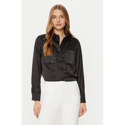 Guess Koszula W5RH40 WFQC2 Czarny Regular Fit XS Czarny Damskie Guess Koszula W5RH40 WFQC2 Czarny Regular Fit XS Czarny Damskie