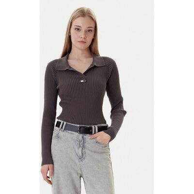 Tommy Jeans Sweter DW0DW22036 Brązowy Slim Fit XS Brązowy Damskie Tommy Jeans Sweter DW0DW22036 Brązowy Slim Fit XS Brązowy Damskie