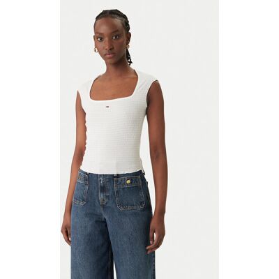 Tommy Jeans Top Smock Seersucker DW0DW22220 Biały Slim Fit XS Biały Damskie Tommy Jeans Top Smock Seersucker DW0DW22220 Biały Slim Fit XS Biały Damskie