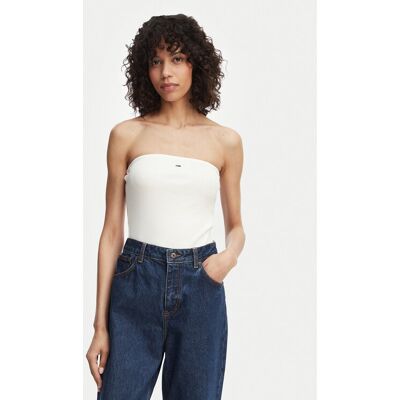 Tommy Jeans Top DW0DW22263 Biały Slim Fit XS Biały Damskie Tommy Jeans Top DW0DW22263 Biały Slim Fit XS Biały Damskie