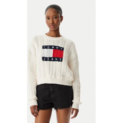 Tommy Jeans Sweter Intarsia Flag Badge DW0DW22317 Kremowy Regular Fit XS Kremowy Damskie Tommy Jeans Sweter Intarsia Flag Badge DW0DW22317 Kremowy Regular Fit XS Kremowy Damskie