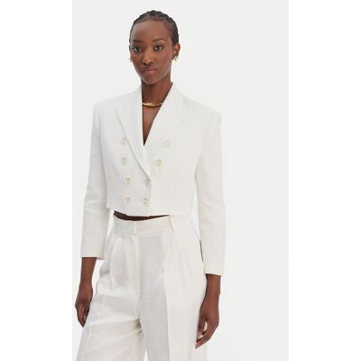 Elisabetta Franchi Marynarka G-I223-61E2-V690 Écru Regular Fit 44 Kremowy Damskie Elisabetta Franchi Marynarka G-I223-61E2-V690 Écru Regular Fit 44 Kremowy Damskie