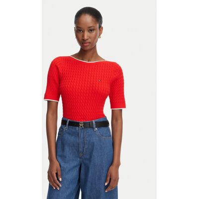 Tommy Hilfiger Sweter Fine Gg Cable Boat WW0WW50103 Czerwony Regular Fit L Czerwony Damskie Tommy Hilfiger Sweter Fine Gg Cable Boat WW0WW50103 Czerwony Regular Fit L Czerwony Damskie