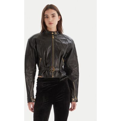 Versace Jeans Couture Kurtka skórzana 79HAVP03 CP021 Czarny Regular Fit 44 Czarny Damskie Versace Jeans Couture Kurtka skórzana 79HAVP03 CP021 Czarny Regular Fit 44 Czarny Damskie