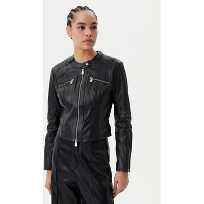 PINKO Kurtka skórzana Borderline Biker 104914 A2HT Czarny Regular Fit 44 Czarny Damskie PINKO Kurtka skórzana Borderline Biker 104914 A2HT Czarny Regular Fit 44 Czarny Damskie
