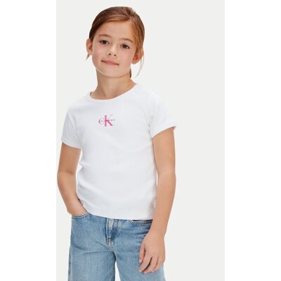 Calvin Klein Jeans T-Shirt Monologo LVCKSJB11G Biały Regular Fit 12Y Biały Dziewczynka Calvin Klein Jeans T-Shirt Monologo LVCKSJB11G Biały Regular Fit 12Y Biały Dziewczynka
