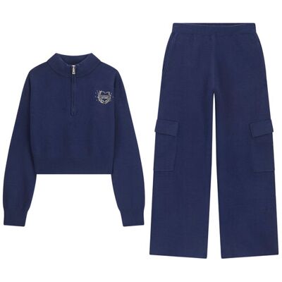 Guess Komplet sweter i spodnie materiałowe J6BG01 Z1287 Granatowy Regular Fit 7Y Granatowy Dziewczynka Guess Komplet sweter i spodnie materiałowe J6BG01 Z1287 Granatowy Regular Fit 7Y Granatowy Dziewczynka