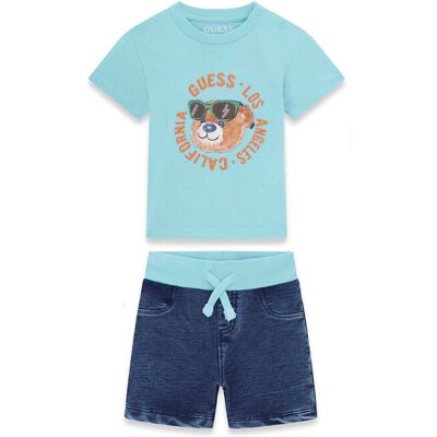 Guess Komplet t-shirt i spodenki I6GG05 K8HM4 Turkusowy Regular Fit 3_6M Turkusowy Chłopiec Guess Komplet t-shirt i spodenki I6GG05 K8HM4 Turkusowy Regular Fit 3_6M Turkusowy Chłopiec