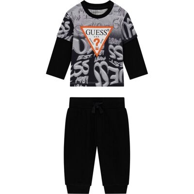 Guess Komplet bluzka i spodnie I6YG01 K3964 Czarny Regular Fit 6_9M Czarny Chłopiec Guess Komplet bluzka i spodnie I6YG01 K3964 Czarny Regular Fit 6_9M Czarny Chłopiec