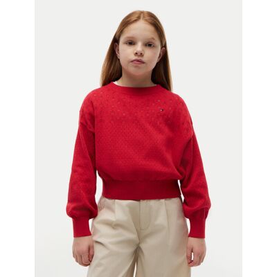 Tommy Hilfiger Sweter Pointelle KG0KG09504 Czerwony Relaxed Fit 12Y Czerwony Dziewczynka Tommy Hilfiger Sweter Pointelle KG0KG09504 Czerwony Relaxed Fit 12Y Czerwony Dziewczynka