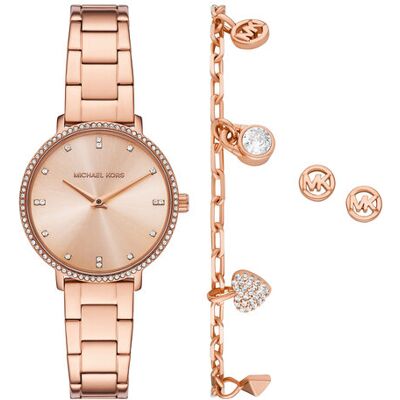 Michael Kors Zestaw zegarek, bransoletka i kolczyki Pyper Gift Set MK7645SET Różowe złoto NOSIZE Różowe złoto Damskie Michael Kors Zestaw zegarek, bransoletka i kolczyki Pyper Gift Set MK7645SET Różowe złoto NOSIZE Różowe złoto Damskie