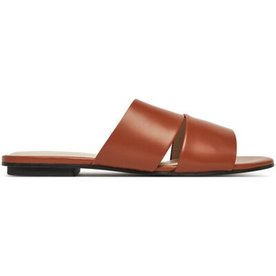 Calvin Klein Klapki Flat Slide - Lth 2 Straps HW0HW02365 Brązowy 37 Brązowy Damskie Calvin Klein Klapki Flat Slide - Lth 2 Straps HW0HW02365 Brązowy 37 Brązowy Damskie